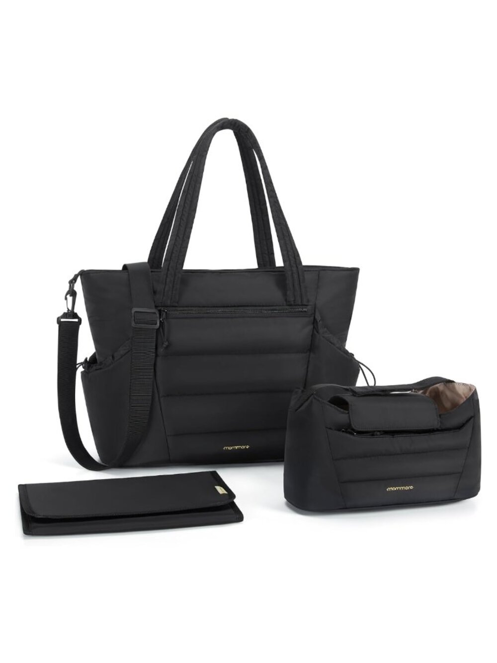 Puffy Quilted Diaper Bag Tote Set with Stroller Organizer & Changing Pad